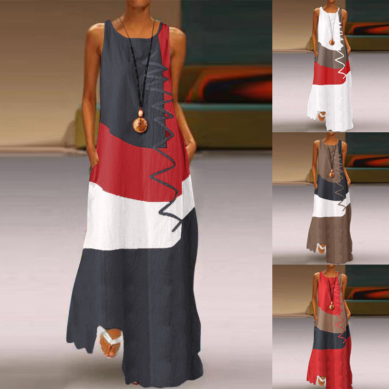 Womens Vintage Print Sleeveless Dress