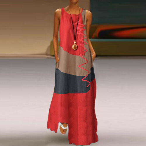 Womens Vintage Print Sleeveless Dress