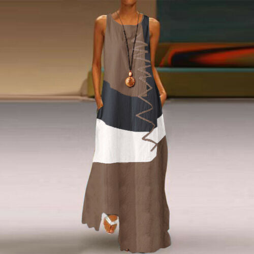 Womens Vintage Print Sleeveless Dress
