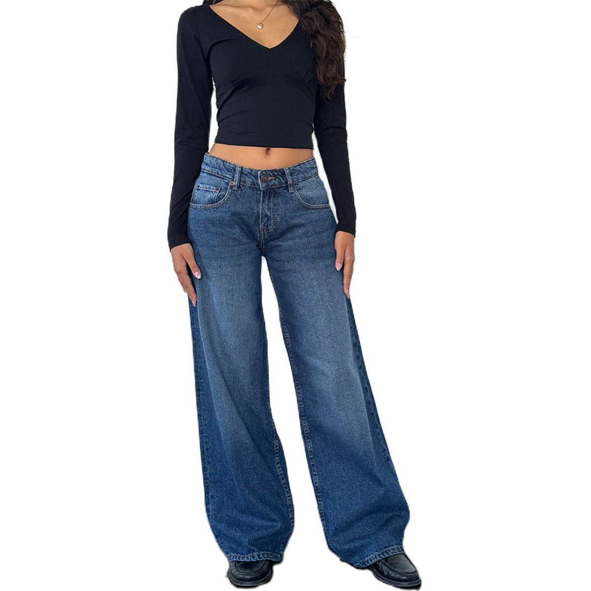 Womens Vintage Washed Straight Leg Jeans