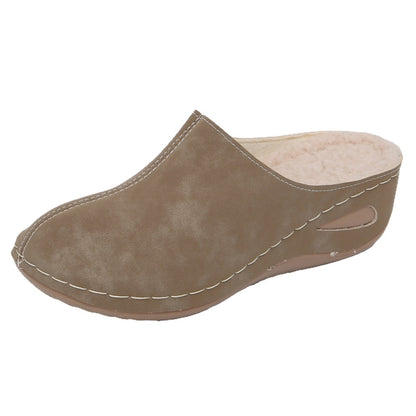 Womens Wedge Heel Velvet Slip-On Slippers