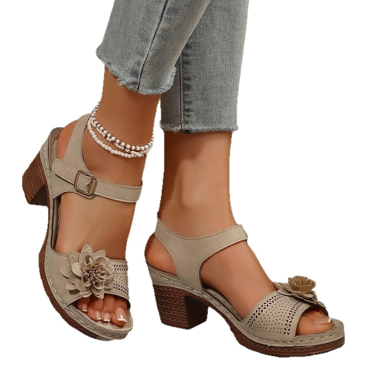 Womens Wedge Platform Sandals with Floral Decoration