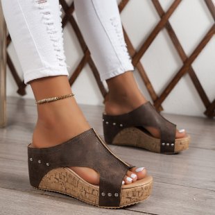 Womens Wedge Roman Sandals Fish Mouth Design