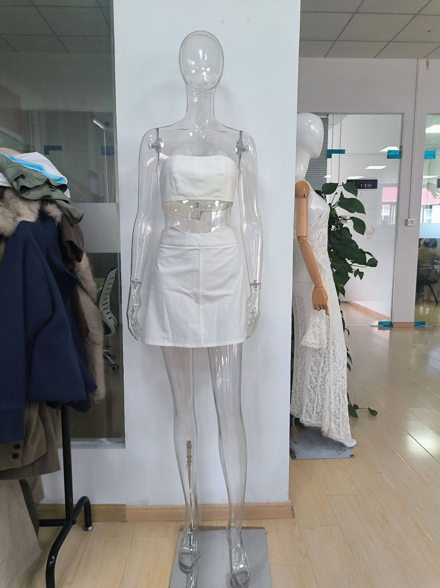 Womens White Tube Top and Skirt Set