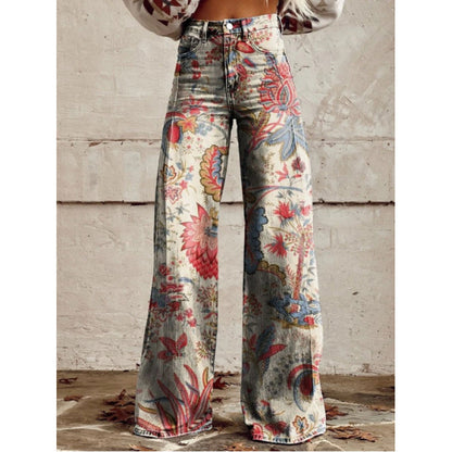 Womens Wide-Leg Casual Pants with 3D Print