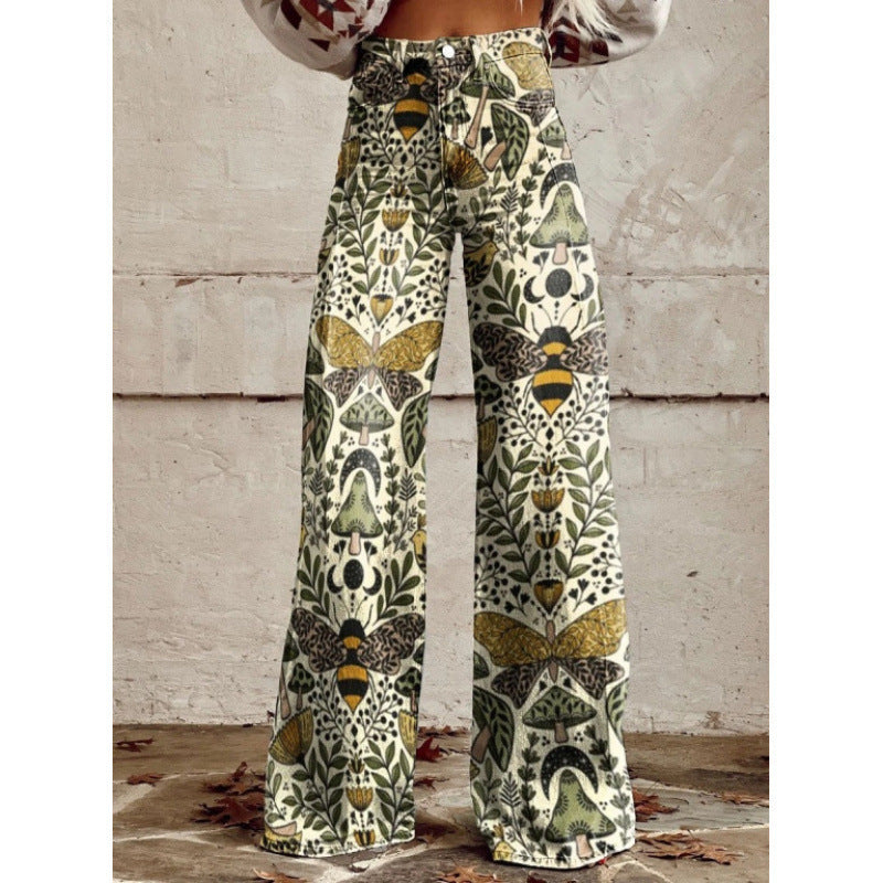 Womens Wide-Leg Casual Pants with 3D Print