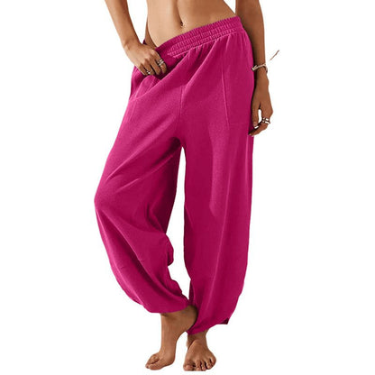 Womens Wide-Leg Casual Pants with Pockets