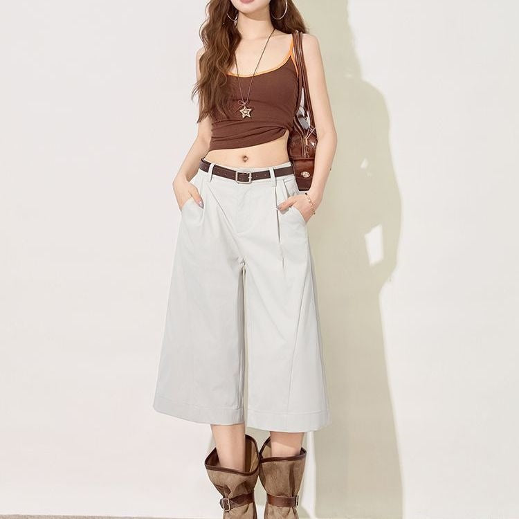 Womens Wide Leg Cropped Suit Pants
