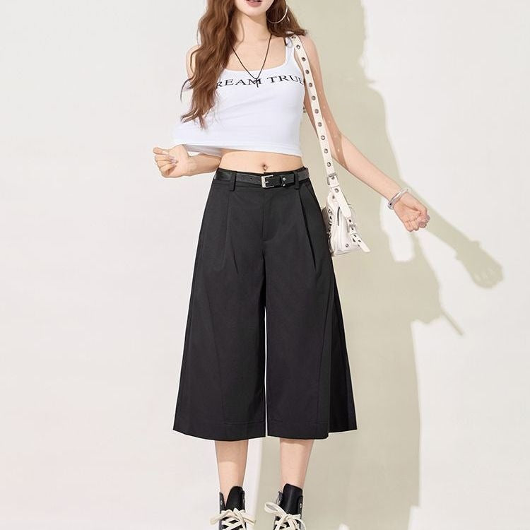 Womens Wide Leg Cropped Suit Pants