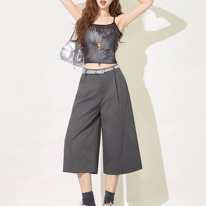 Womens Wide Leg Cropped Suit Pants