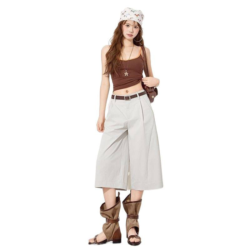 Womens Wide Leg Cropped Suit Pants