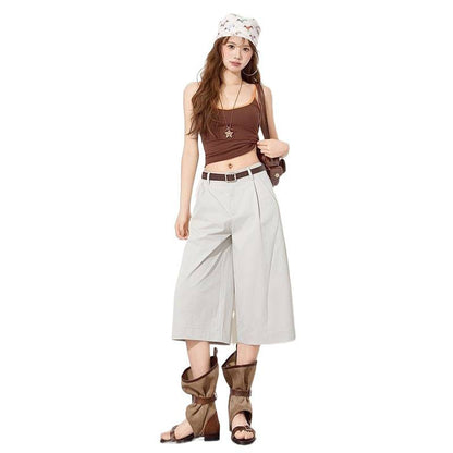 Womens Wide Leg Cropped Suit Pants