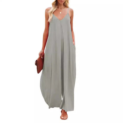 Womens Wide-Leg Suspender Jumpsuit