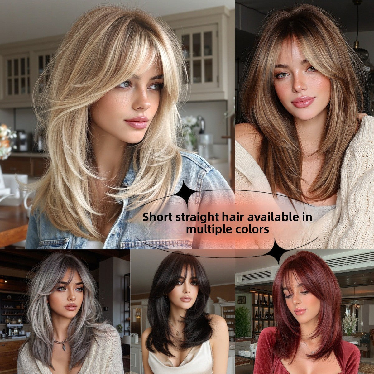 Womens Wig with Bangs Full Head Synthetic Hair