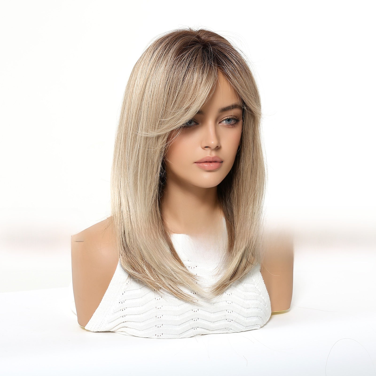 Womens Wig with Bangs Full Head Synthetic Hair