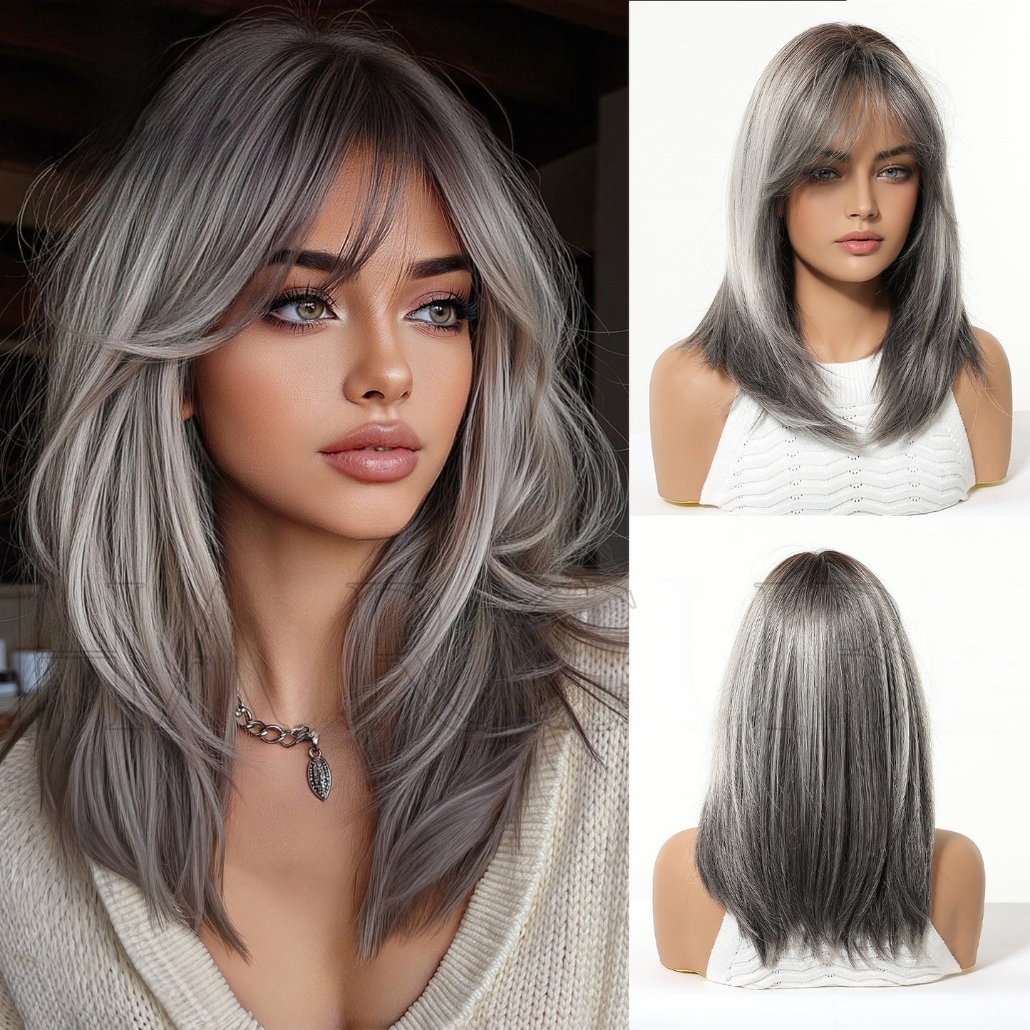 Womens Wig with Bangs Full Head Synthetic Hair
