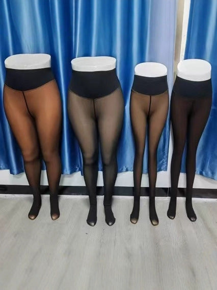 Womens Wool-Lined Translucent Leggings with 3D Pattern