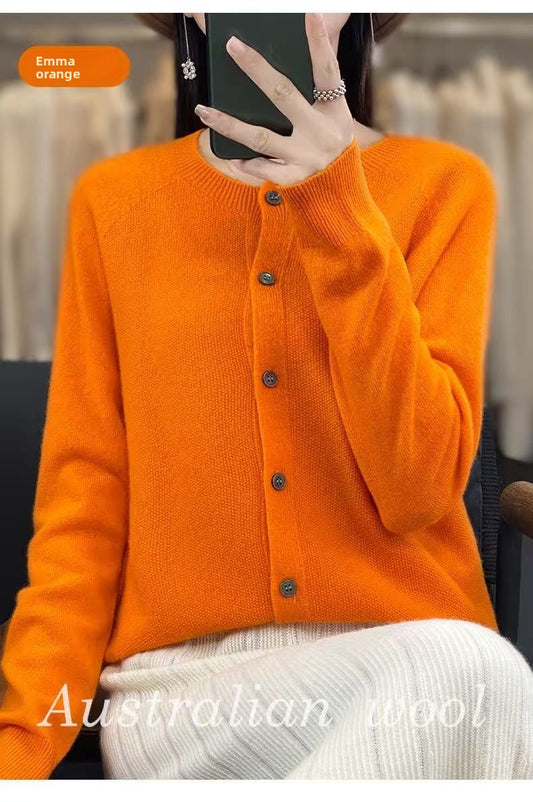 Womens Worsted Wool Knit Cardigan