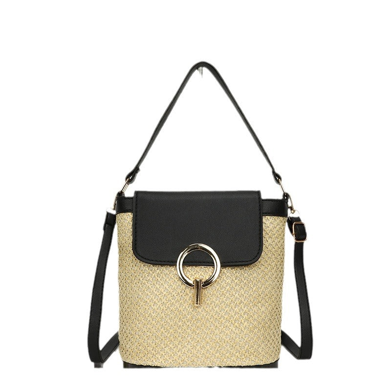 Womens Woven Straw Bucket Bag