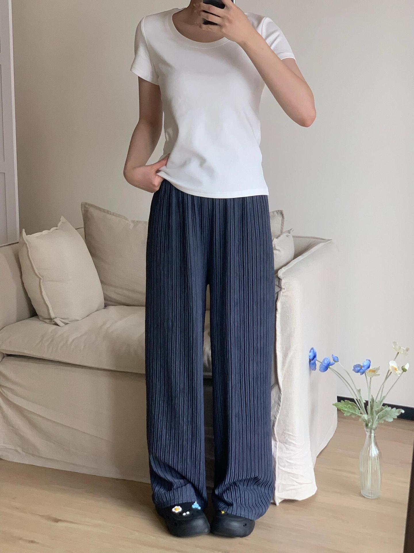 Womens Wrinkle Texture Wide Leg Pants