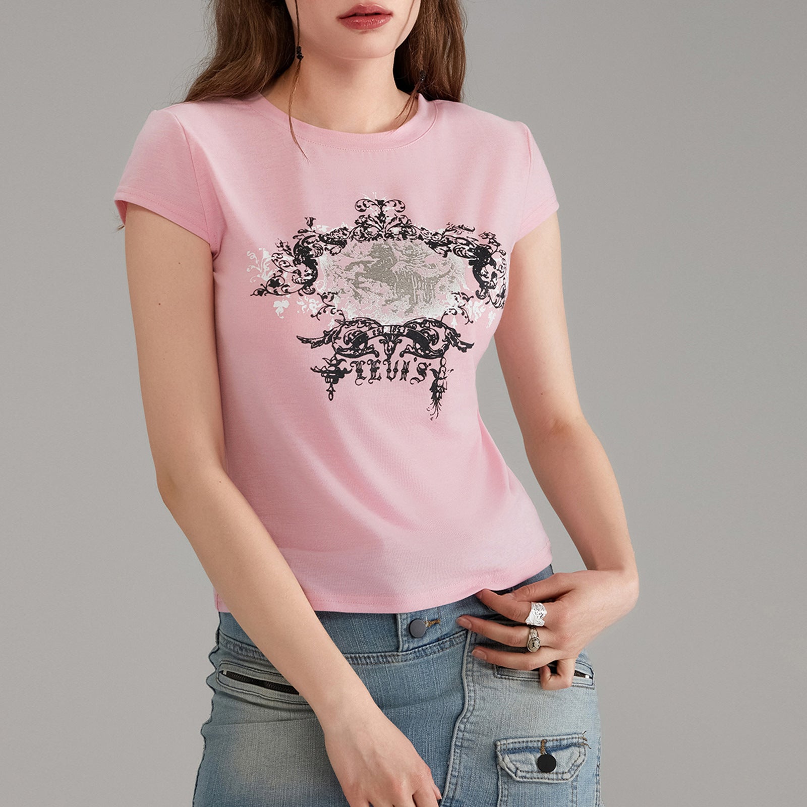 Womens Y2K Print Slim Fit T-Shirt