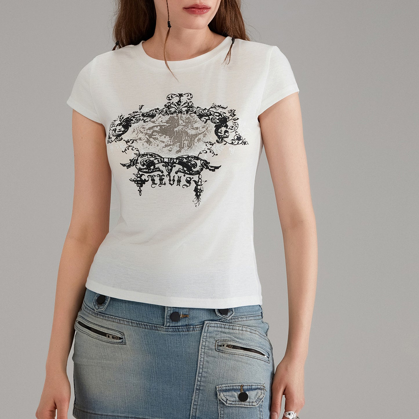 Womens Y2K Print Slim Fit T-Shirt