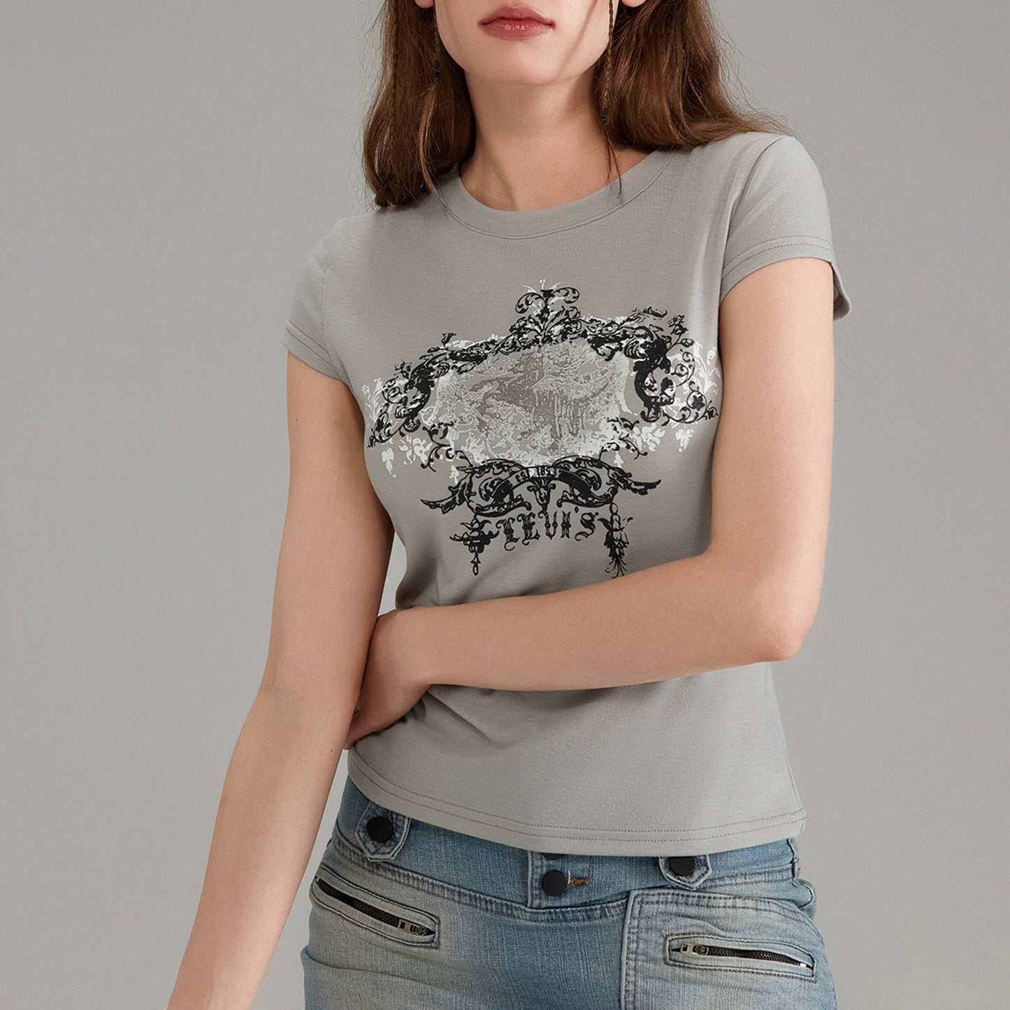 Womens Y2K Print Slim Fit T-Shirt