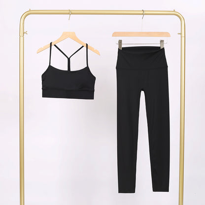 Womens Yoga Fitness Set with Y-Back Top and Cropped Pants
