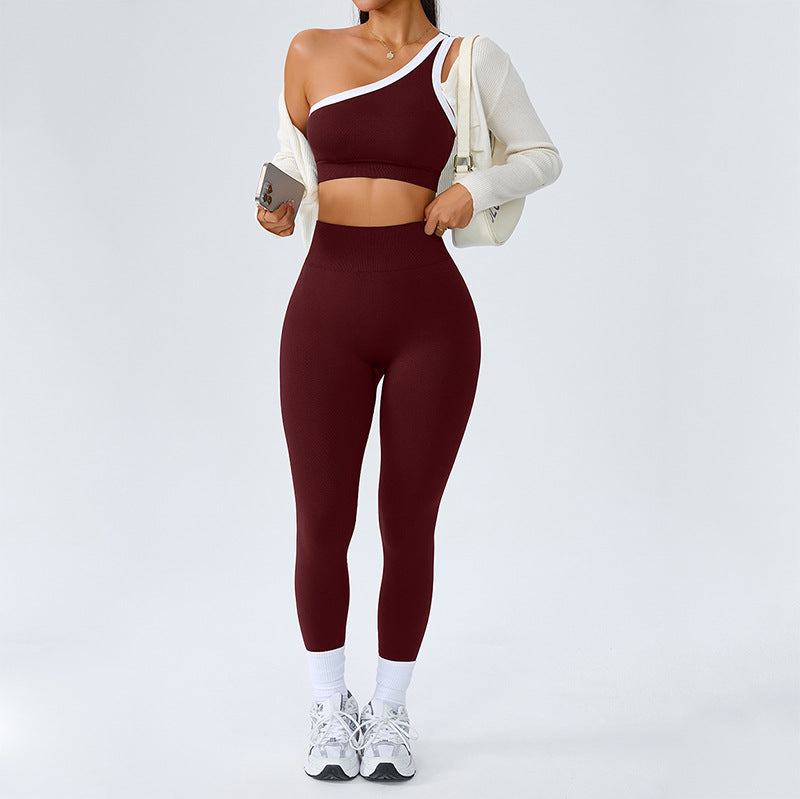 Womens Yoga Outfit Set One Shoulder Sportswear