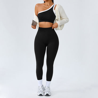 Womens Yoga Outfit Set One Shoulder Sportswear