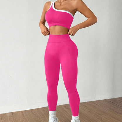 Womens Yoga Outfit Set One Shoulder Sportswear