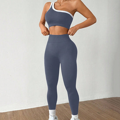 Womens Yoga Outfit Set One Shoulder Sportswear
