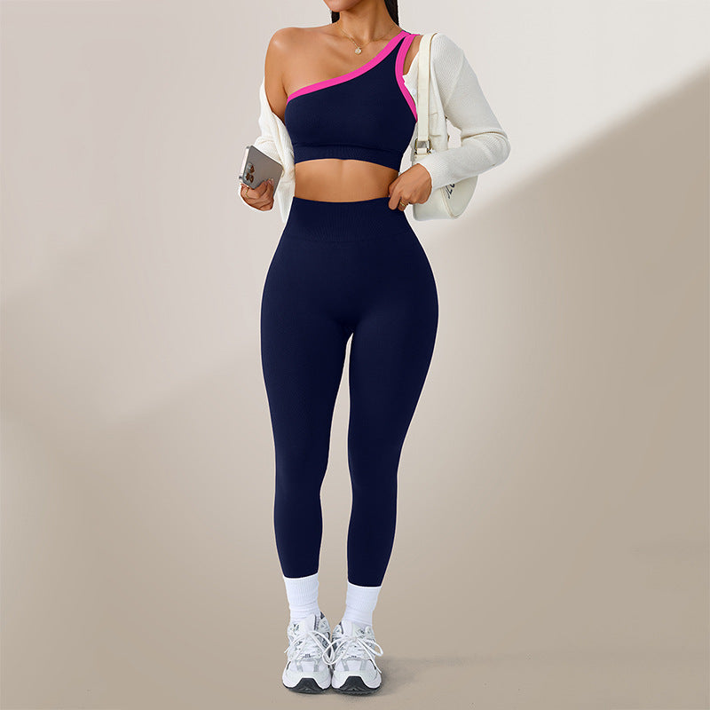 Womens Yoga Outfit Set One Shoulder Sportswear