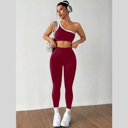 Womens Yoga Outfit Set One Shoulder Sportswear