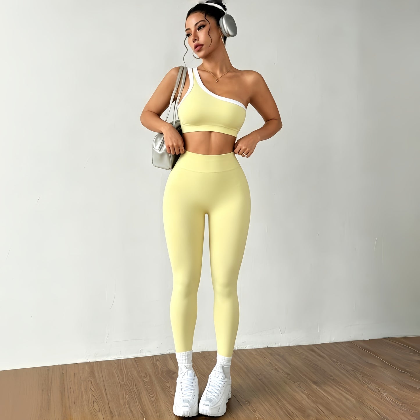 Womens Yoga Outfit Set One Shoulder Sportswear