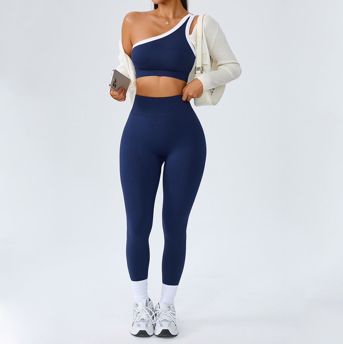 Womens Yoga Outfit Set One Shoulder Sportswear
