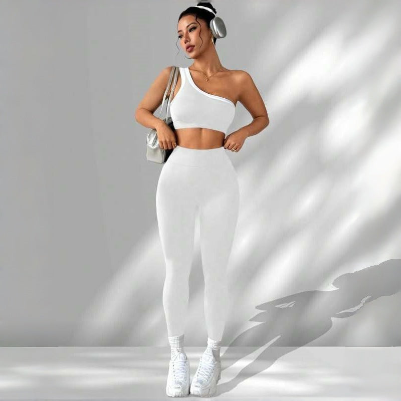 Womens Yoga Outfit Set One Shoulder Sportswear