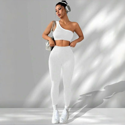 Womens Yoga Outfit Set One Shoulder Sportswear