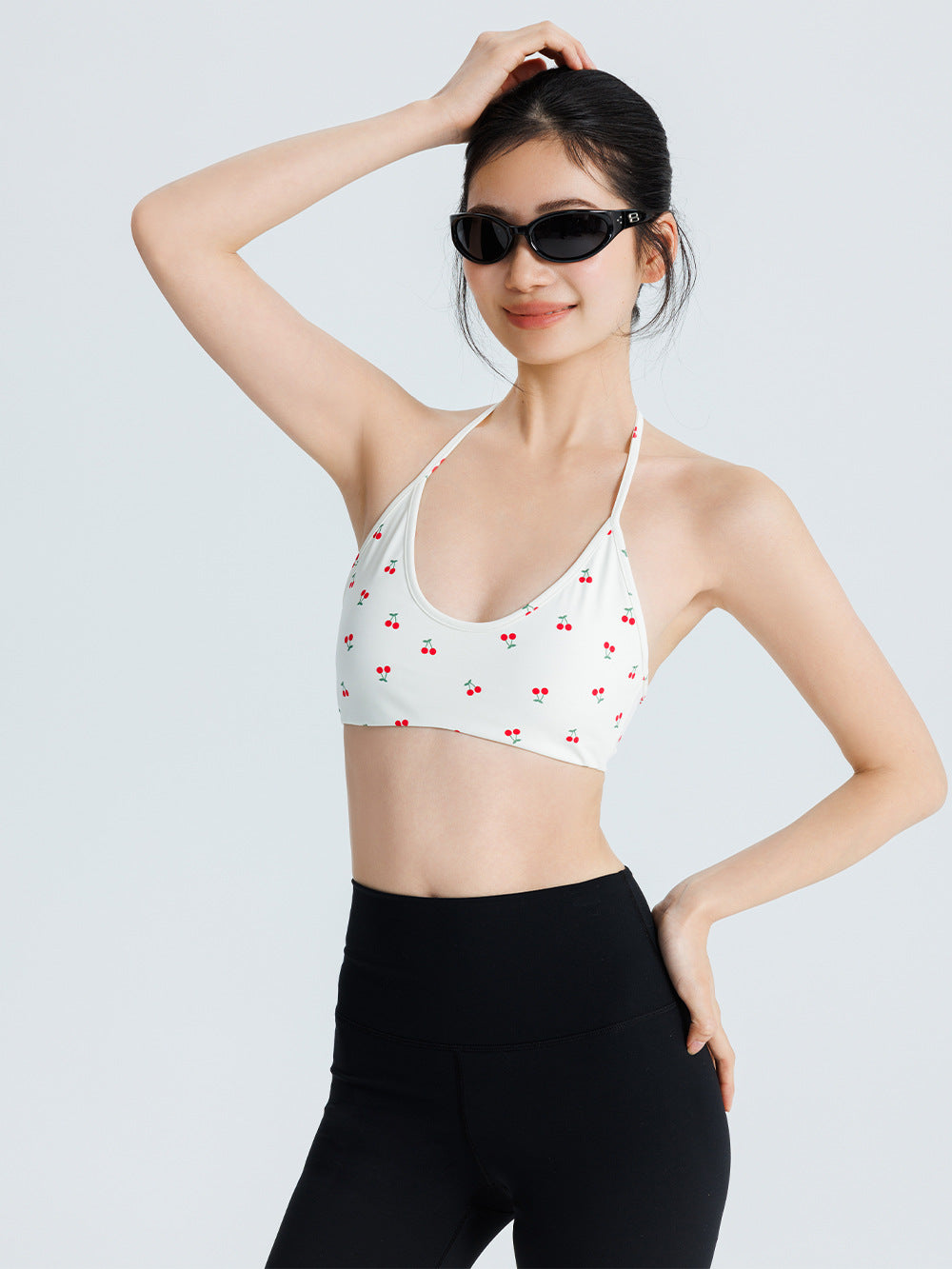 Womens Yoga Sports Bra Fixed Cups Halter Neck High Elasticity Breathable Fitness Wear