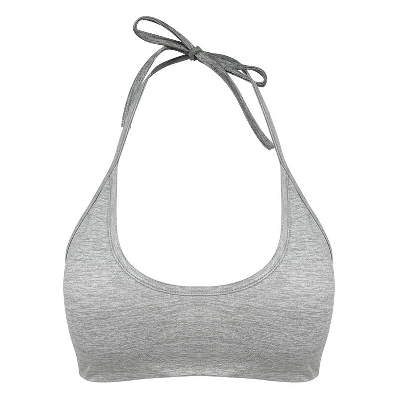 Womens Yoga Sports Bra Fixed Cups Halter Neck High Elasticity Breathable Fitness Wear