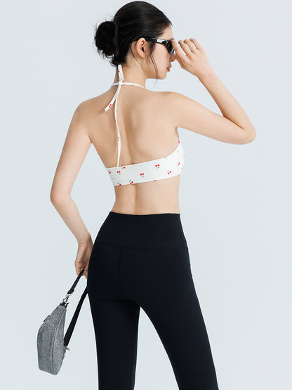 Womens Yoga Sports Bra Fixed Cups Halter Neck High Elasticity Breathable Fitness Wear