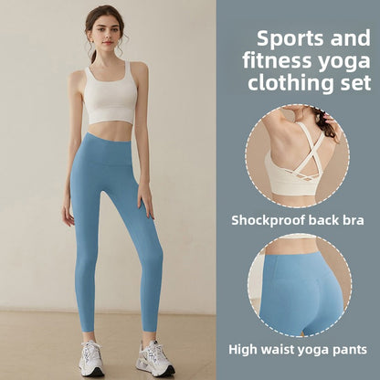 Womens Yoga Sports Set with Support Bra and Leggings