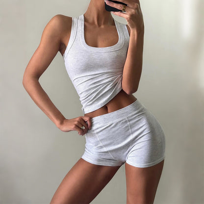 Womens Yoga Style Sleeveless Shorts Set