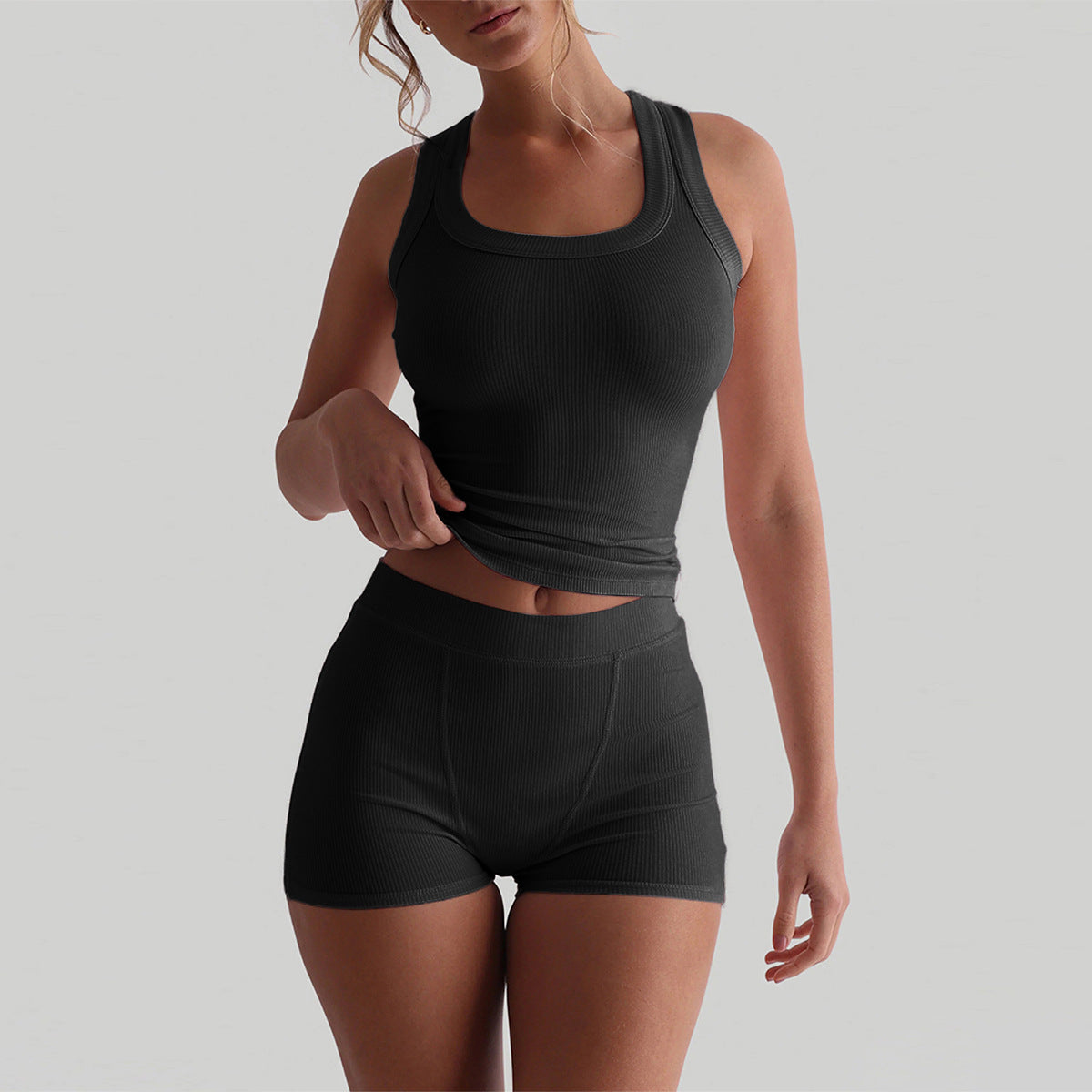 Womens Yoga Style Sleeveless Shorts Set