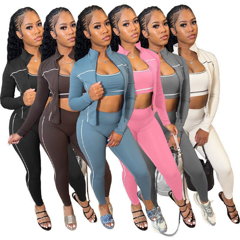 Womens Zipper Thumb Buckle Three Piece Suit
