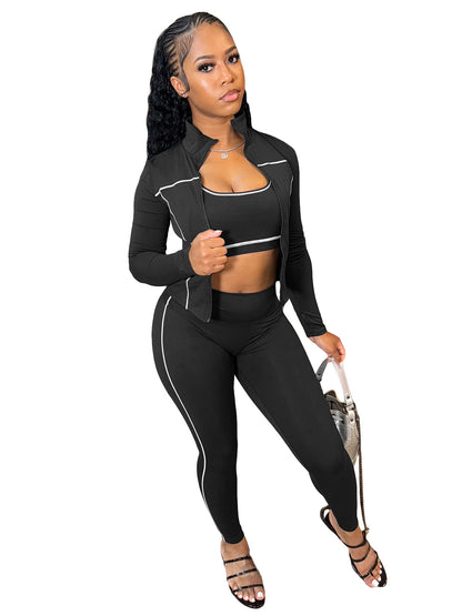 Womens Zipper Thumb Buckle Three Piece Suit