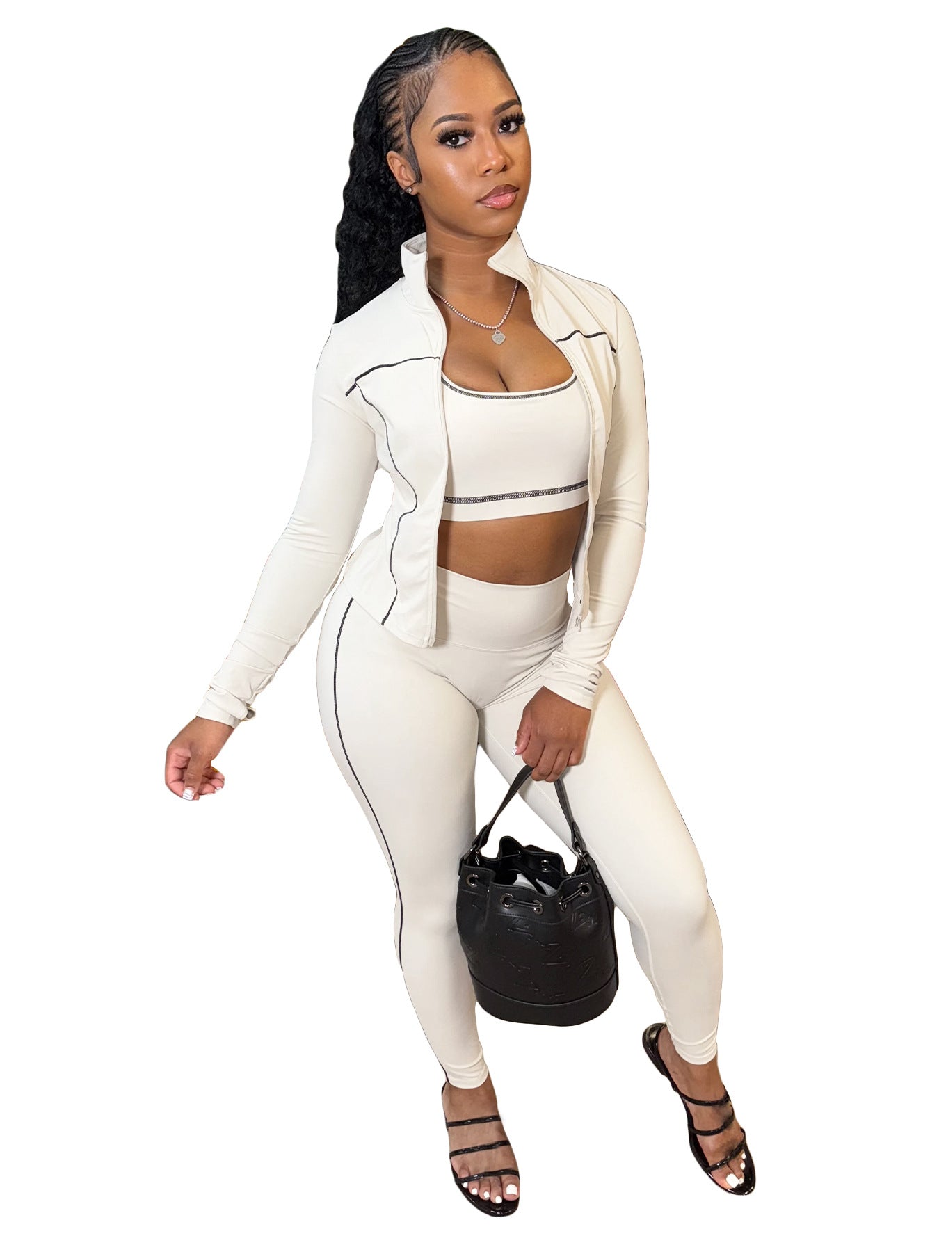 Womens Zipper Thumb Buckle Three Piece Suit