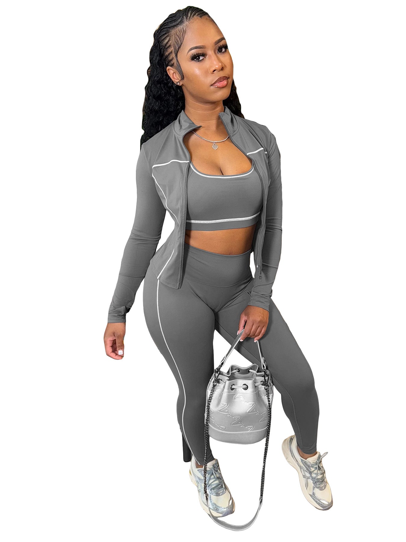 Womens Zipper Thumb Buckle Three Piece Suit