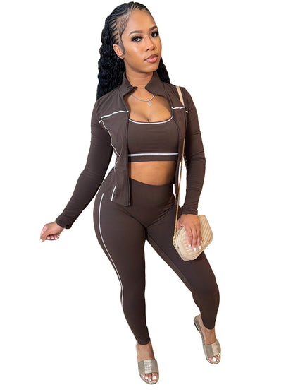 Womens Zipper Thumb Buckle Three Piece Suit