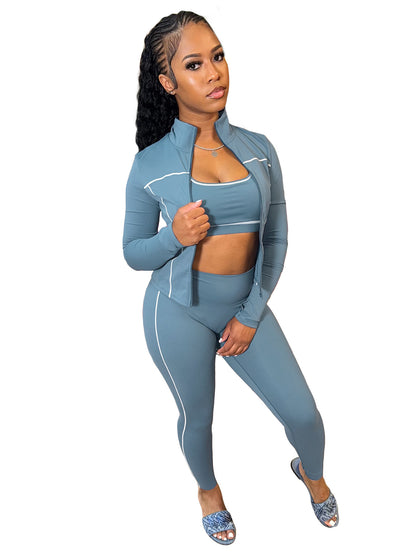 Womens Zipper Thumb Buckle Three Piece Suit